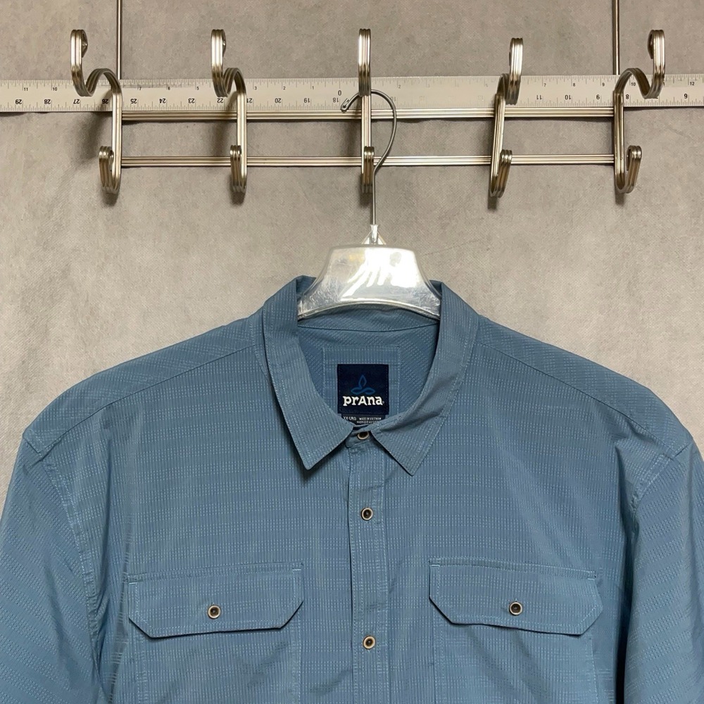 Prana Shirt Men's 2XL Blue Perforated Cayman Active Outdoor Fishing Button Up